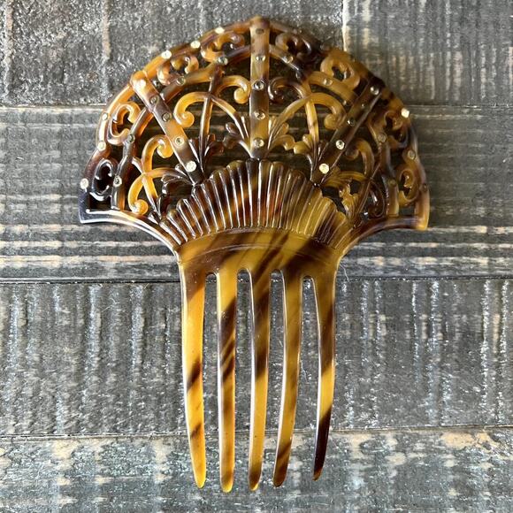 Vintage Faux Tortoiseshell and Rhinestone‎ Hair Comb Ornament